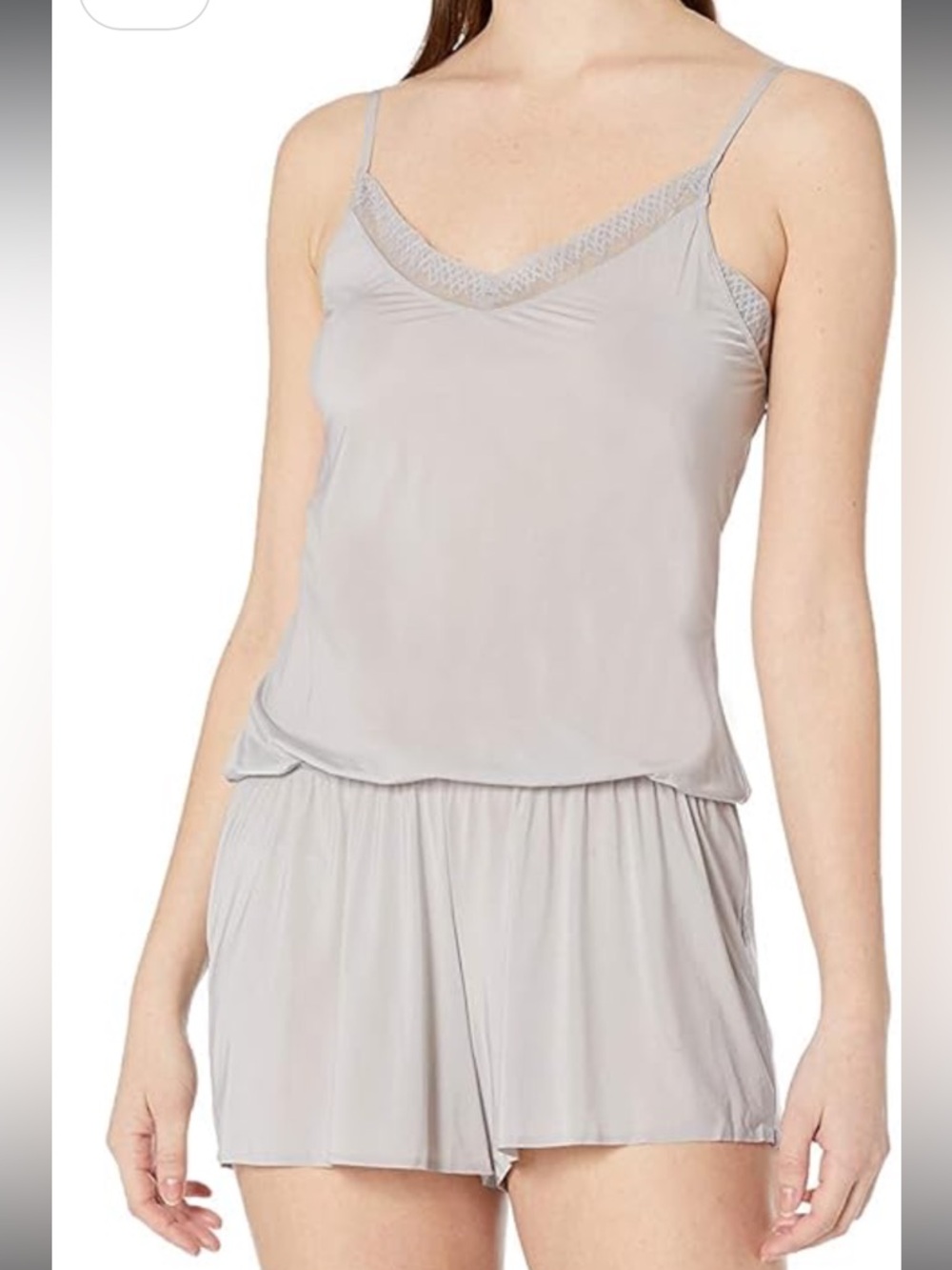 Women's Charmeuse Lace-Trim romper Light Grey Yummie Hollywood XS **2 for 20**